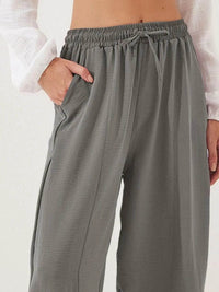 Full Size Drawstring Wide Leg Cropped Pants Plus Size - Store 42