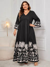 Honey Plus Size Printed V-Neck Long Sleeve Maxi Dress - Store 42