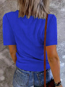Trendy Solid V-Neck Short Sleeve T-Shirt - Slightly Stretchy, 95% Polyester, 5% Spandex - Store 42
