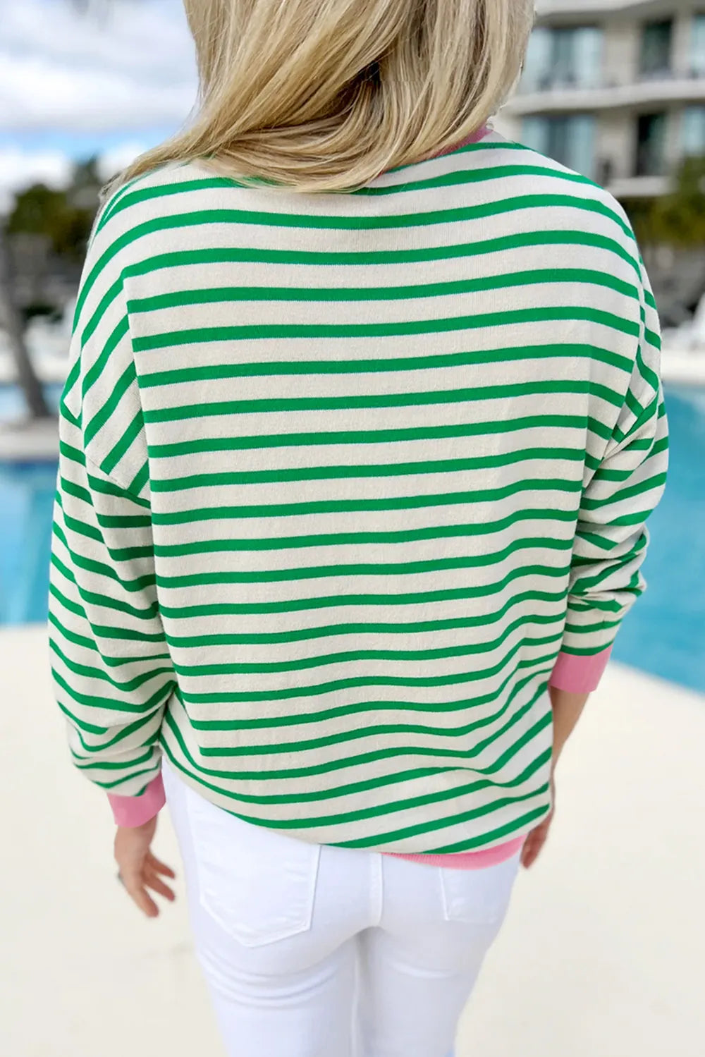 Trendy Striped Lucky Clover Long Sleeve Sweatshirt with Sequin Detail - Soft Cotton Blend