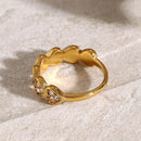 Elegant 18K Gold-Plated Stainless Steel Heart Ring with Zircon Inlay - Size 7 - Store 42