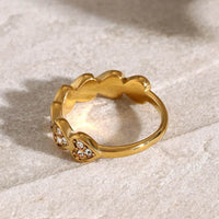 Elegant 18K Gold-Plated Stainless Steel Heart Ring with Zircon Inlay - Size 7 - Store 42