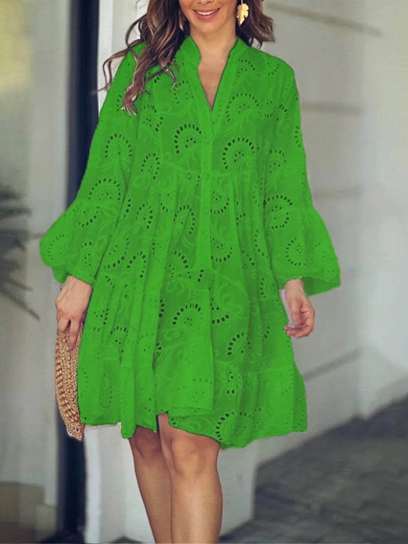 Full Size Eyelet Ruffled Hem Tiered Dress Plus Size - Store 42