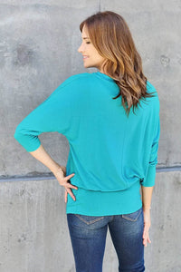 Basic Bae Full Size Round Neck Batwing Sleeve Top - Soft Stretch Rayon Blend, Opaque Design - Store 42