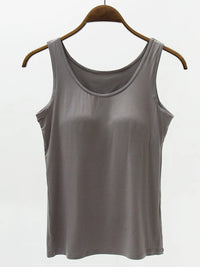 Full Size Wide Strap Modal Tank with Bra Dark Gray