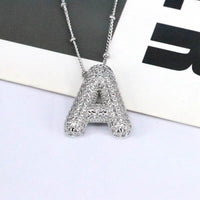 Elegant Copper Inlaid Zircon Letter Pendant Necklace - Platinum-Plated with 16.9 In Chain - Store 42