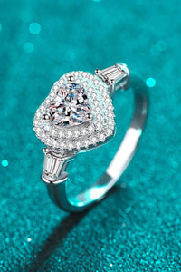 1 Carat Moissanite Heart Ring in 925 Sterling Silver - Elegant Platinum-Plated Jewelry - Store 42