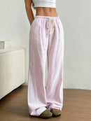 Drawstring Striped Wide Leg Pants
