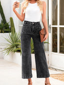High-Waisted Wide Leg Washed Jeans Black