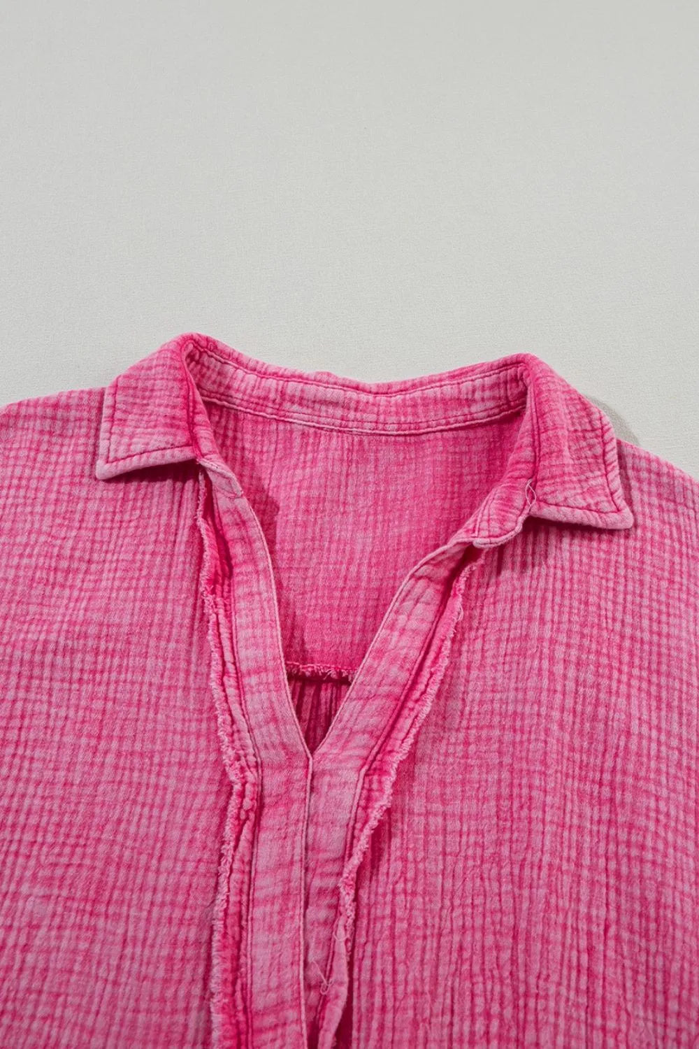 Mineral Wash Crinkle Split Neck Raw Hem Tiered Dress