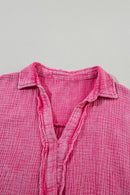 Mineral Wash Crinkle Split Neck Raw Hem Tiered Dress