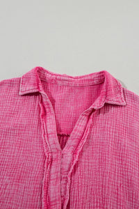 Mineral Wash Crinkle Split Neck Raw Hem Tiered Dress