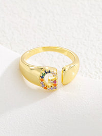 18K Gold-Plated Zircon Letter Ring G onesize