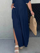 Full Size Deep V-Neck Maxi Dress with Side Slit Plus Size - Store 42