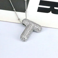Copper Inlaid Zircon Letter Pendant Necklace Style T One Size
