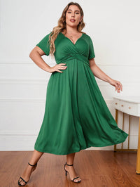 Honey Plus Size Short Sleeve Surplice Neck Midi Dress - Store 42