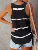 Trendy Full-Size Plus Size Striped Round Neck Tank Top - Slightly Stretchy Polyester Blend - Store 42