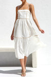 Contrast Trim Square Neck Midi Cami Dress White