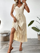 Decorative Button V-Neck Sleeveless Midi Tank Dress