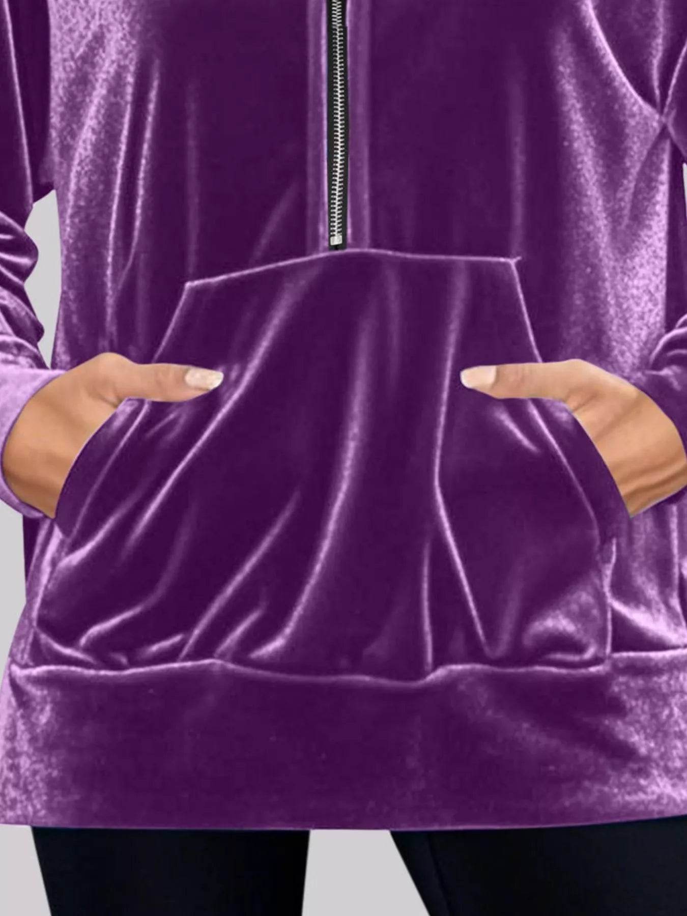 Full Size Half Zip Kangaroo Pocket Hoodie Plus Size - Store 42