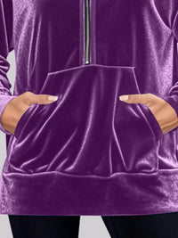 Full Size Half Zip Kangaroo Pocket Hoodie Plus Size - Store 42