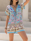 Tied Front Printed Short Sleeve Romper