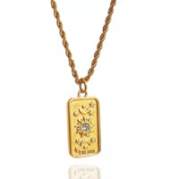 18K Gold-Plated Tarot Card Necklace Sun One Size