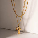 18K Gold-Plated Double Layered Cross Necklace - Elegant Stainless Steel Jewelry - Store 42