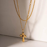 18K Gold-Plated Double Layered Cross Necklace - Elegant Stainless Steel Jewelry - Store 42