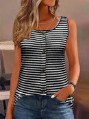 Striped Round Neck Tank Top Black