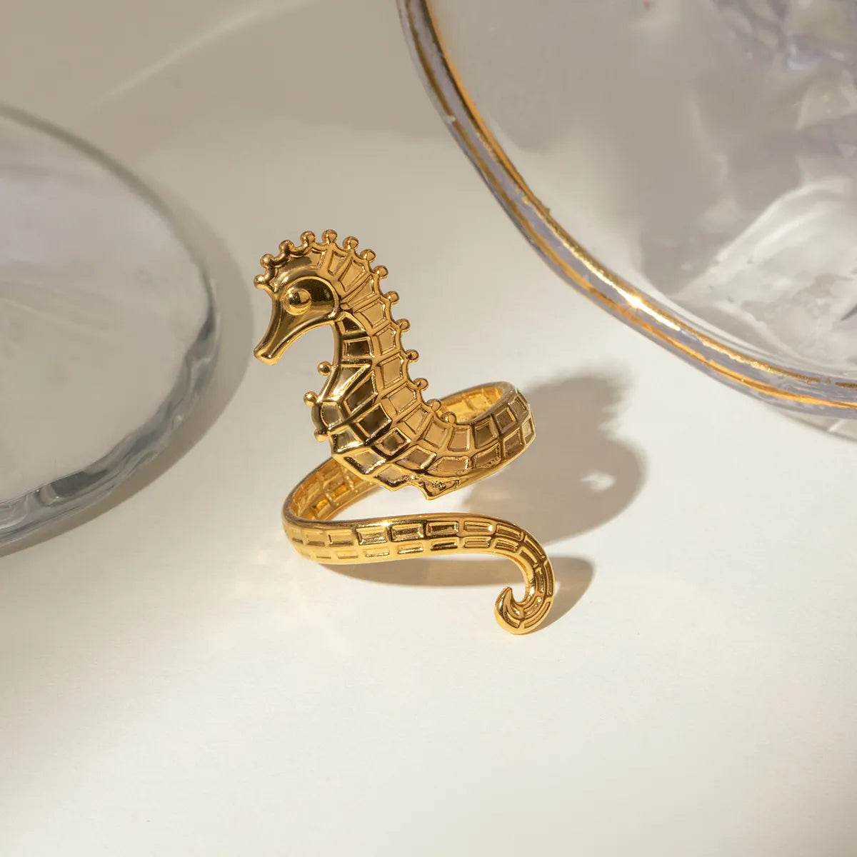 18K Gold-Plated Seahorse Wrap Adjustable Ring for Ocean Lovers - Unique Marine-Inspired Jewelry - Store 42