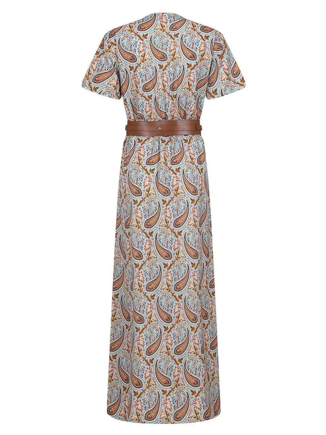 Full Size Printed V-Neck Short Sleeve Maxi Dress Plus Size - Store 42