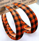 Plaid PU Leather Hoop Earrings Orange One Size
