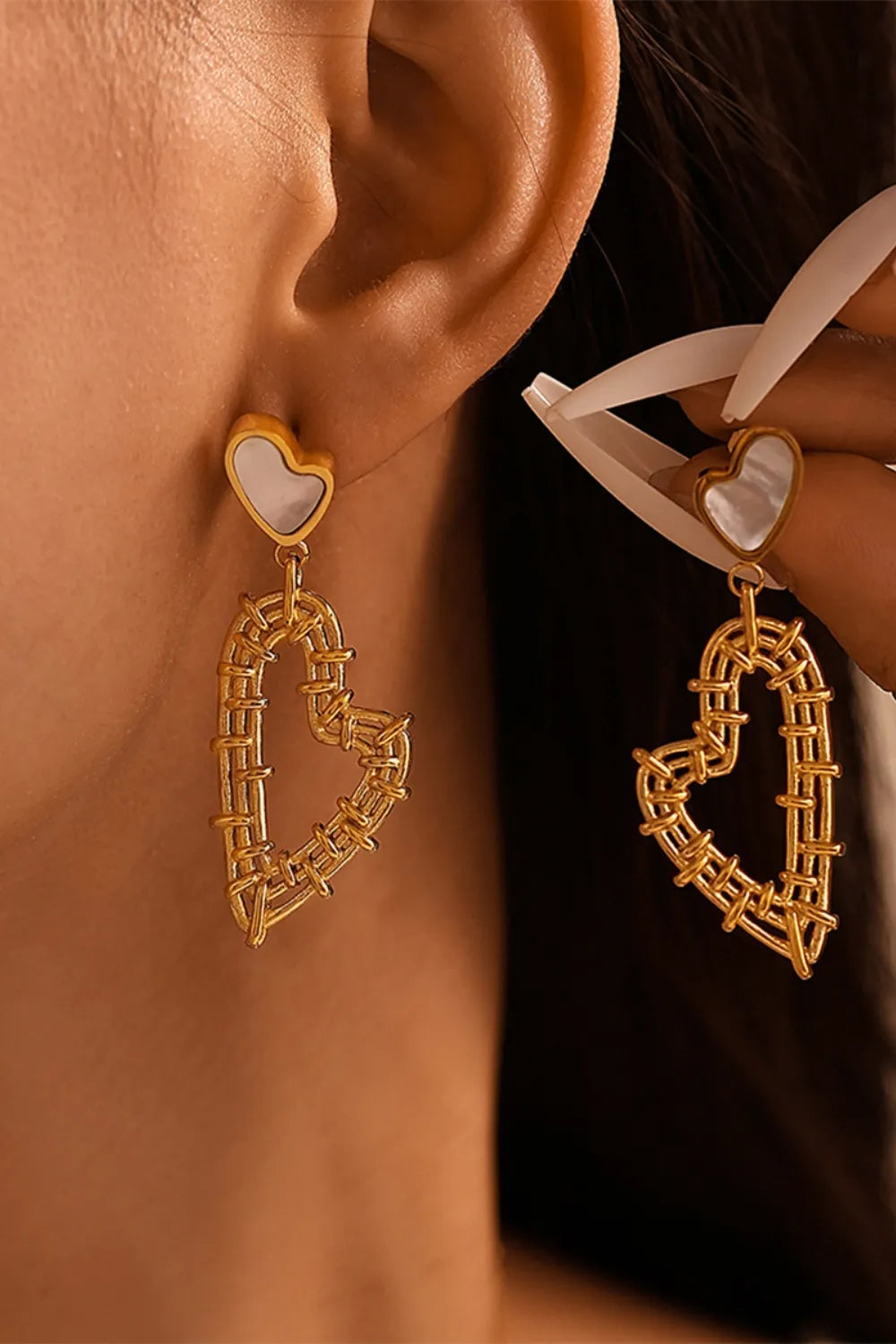 Elegant 2-Piece Stainless Steel Heart Earrings & 18K Gold-Plated Necklace Set for Women
