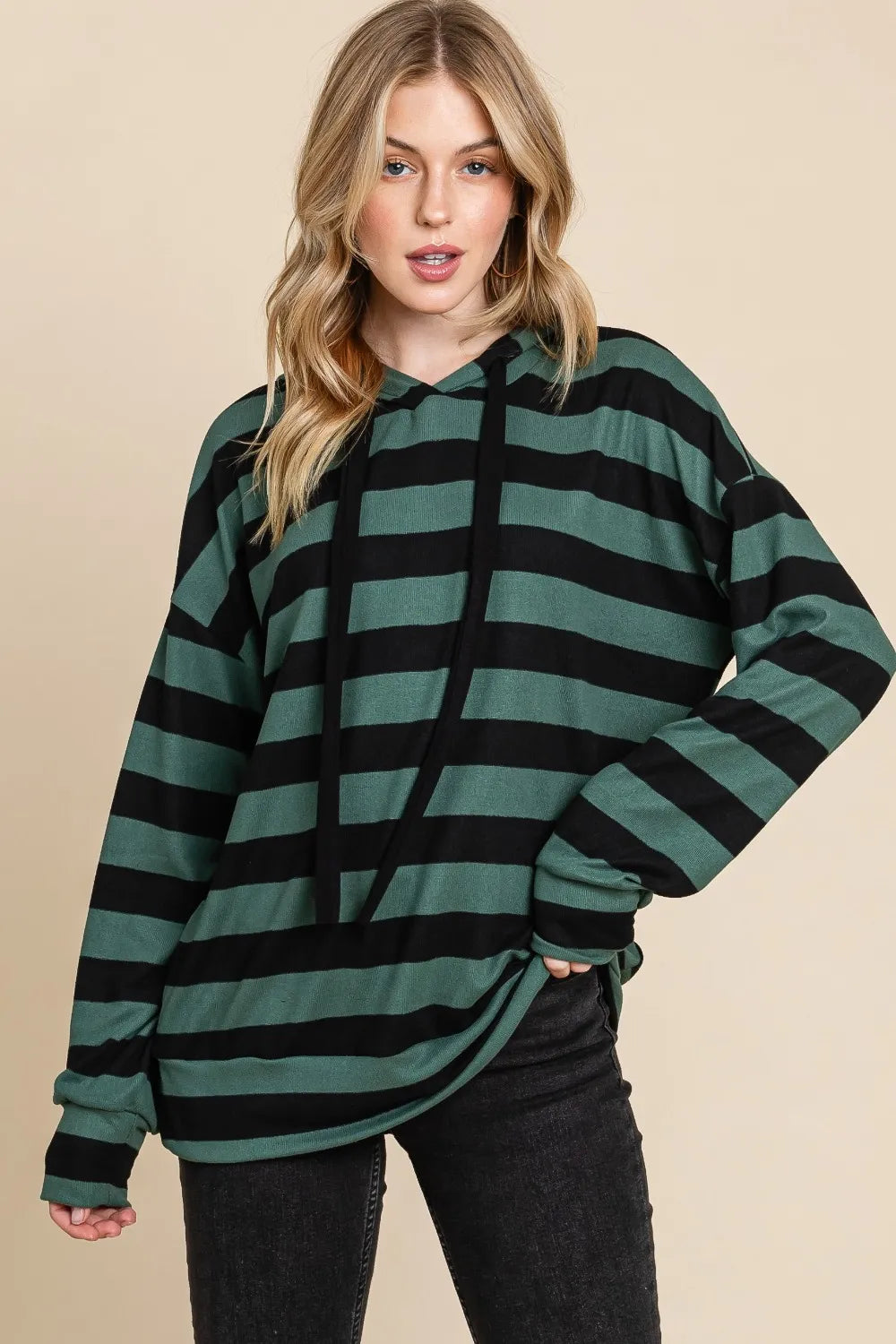 Trendy Drawstring Striped Dropped Shoulder Hoodie for Ultimate Streetwear Style