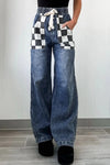 Checkered Wide Leg Jeans Medium