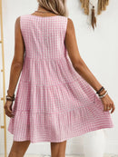 Plaid Round Neck Sleeveless Mini Dress