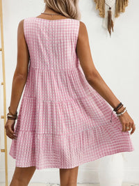 Plaid Round Neck Sleeveless Mini Dress