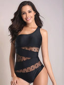 One Shoulder Polka Dot One-Piece Swimwear Black