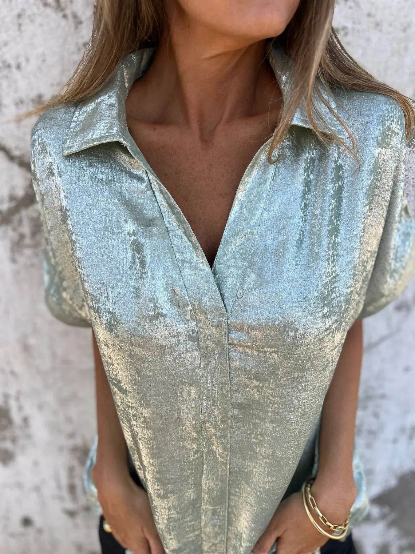 Full Size Collared Neck Short Sleeve Shirt Plus Size - Store 42