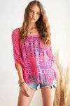 ADORA Fringe Hem Crochet Top HOT PINK One Size