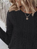 Full Size Eyelet Round Neck Long Sleeve Blouse Plus Size - Store 42