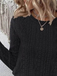 Full Size Eyelet Round Neck Long Sleeve Blouse Plus Size - Store 42