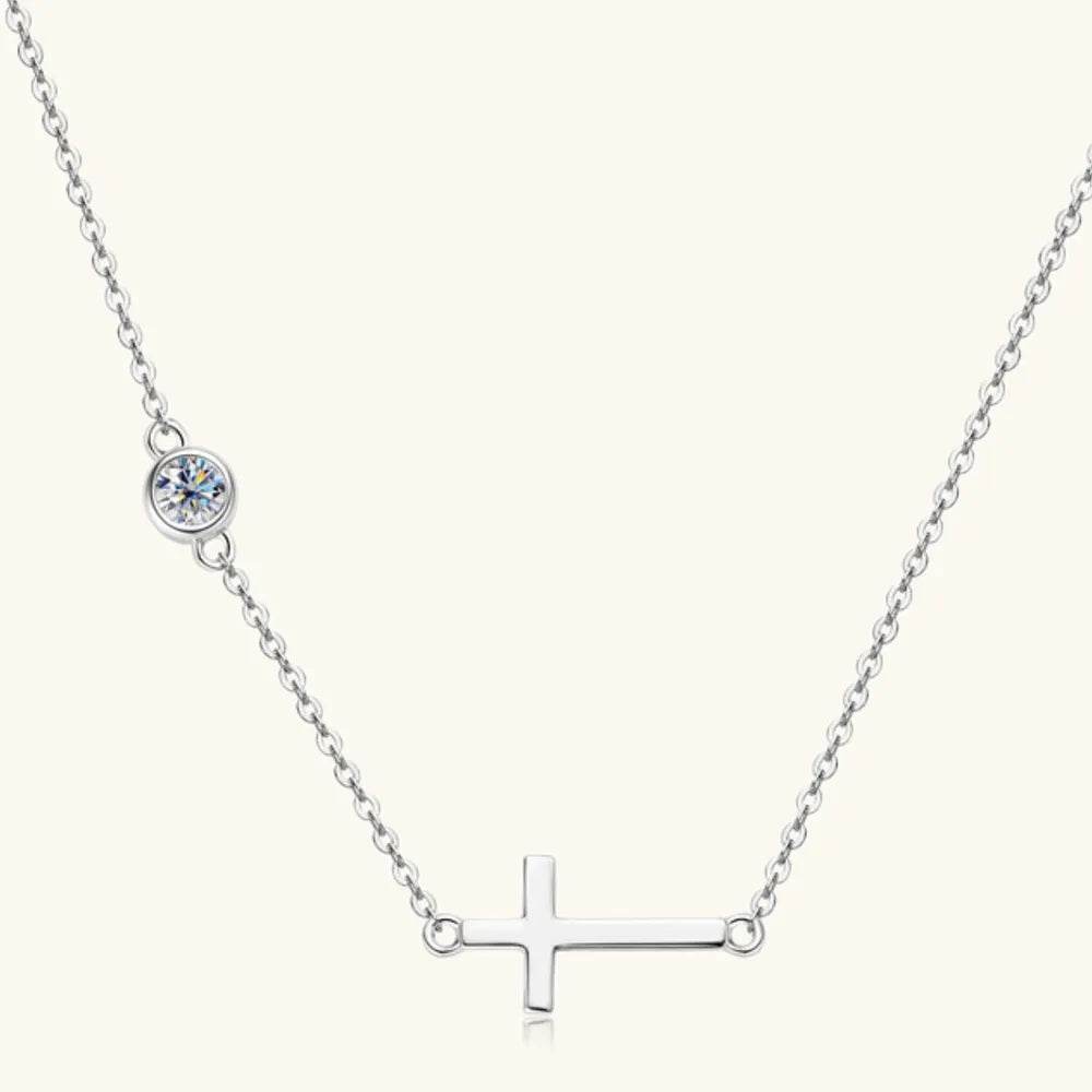 Elegant Cross Moissanite Necklace in 925 Sterling Silver with 18K Gold-Plating, 0.3 Ct - Store 42