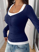 Scoop Neck Long Sleeve T-Shirt - Slightly Stretchy, 95% Polyester for Comfort, Easy Care - Store 42