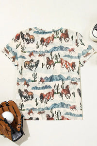 Western Fashion Mustang River Printed Mesh T Shirt