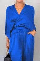 Full Size Wrap Surplice Top and Pants Set Plus Size - Store 42