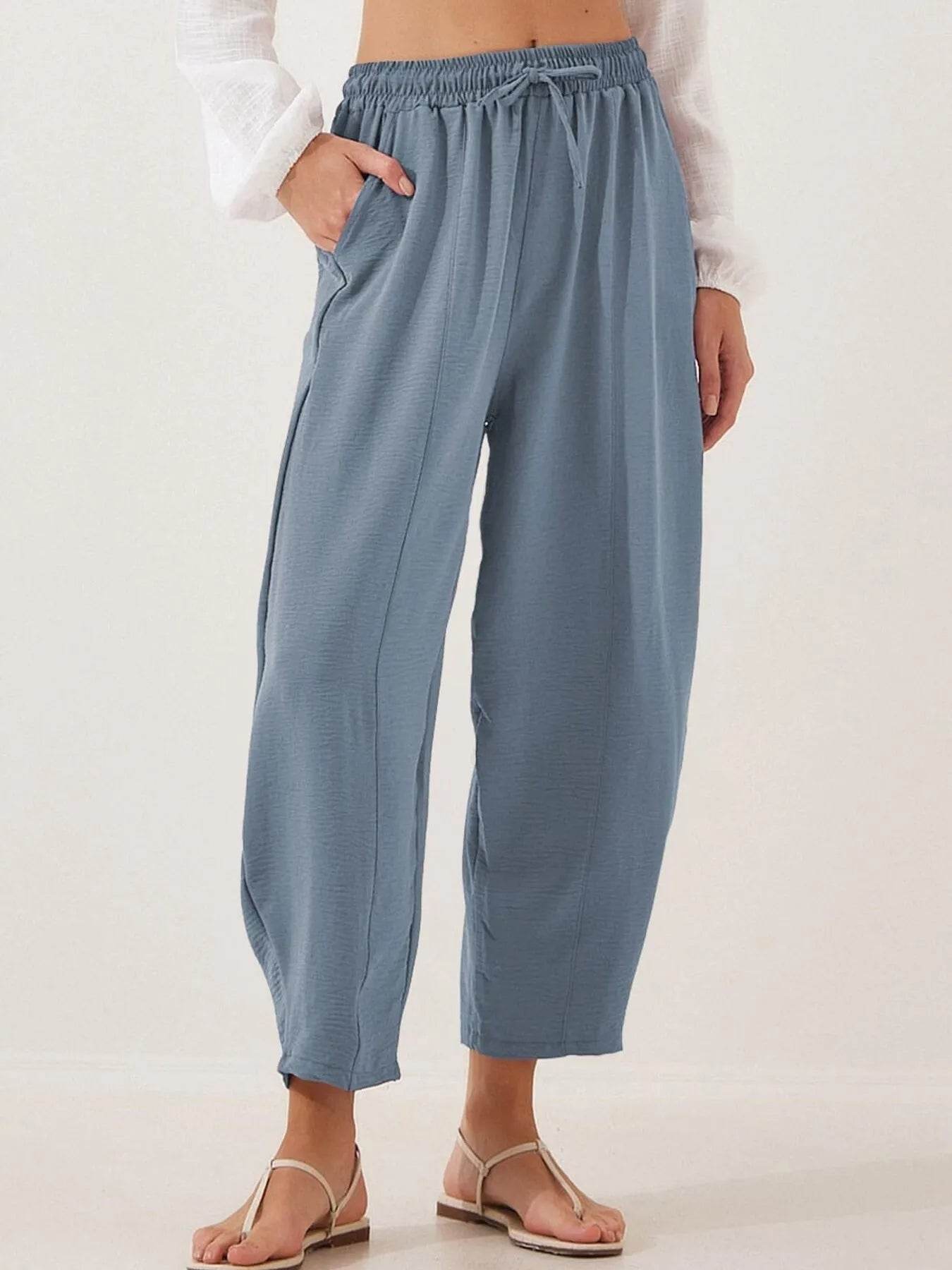 Full Size Drawstring Wide Leg Cropped Pants Plus Size - Store 42