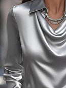 Full Size Collared Neck Long Sleeve Blouse Plus Size - Store 42