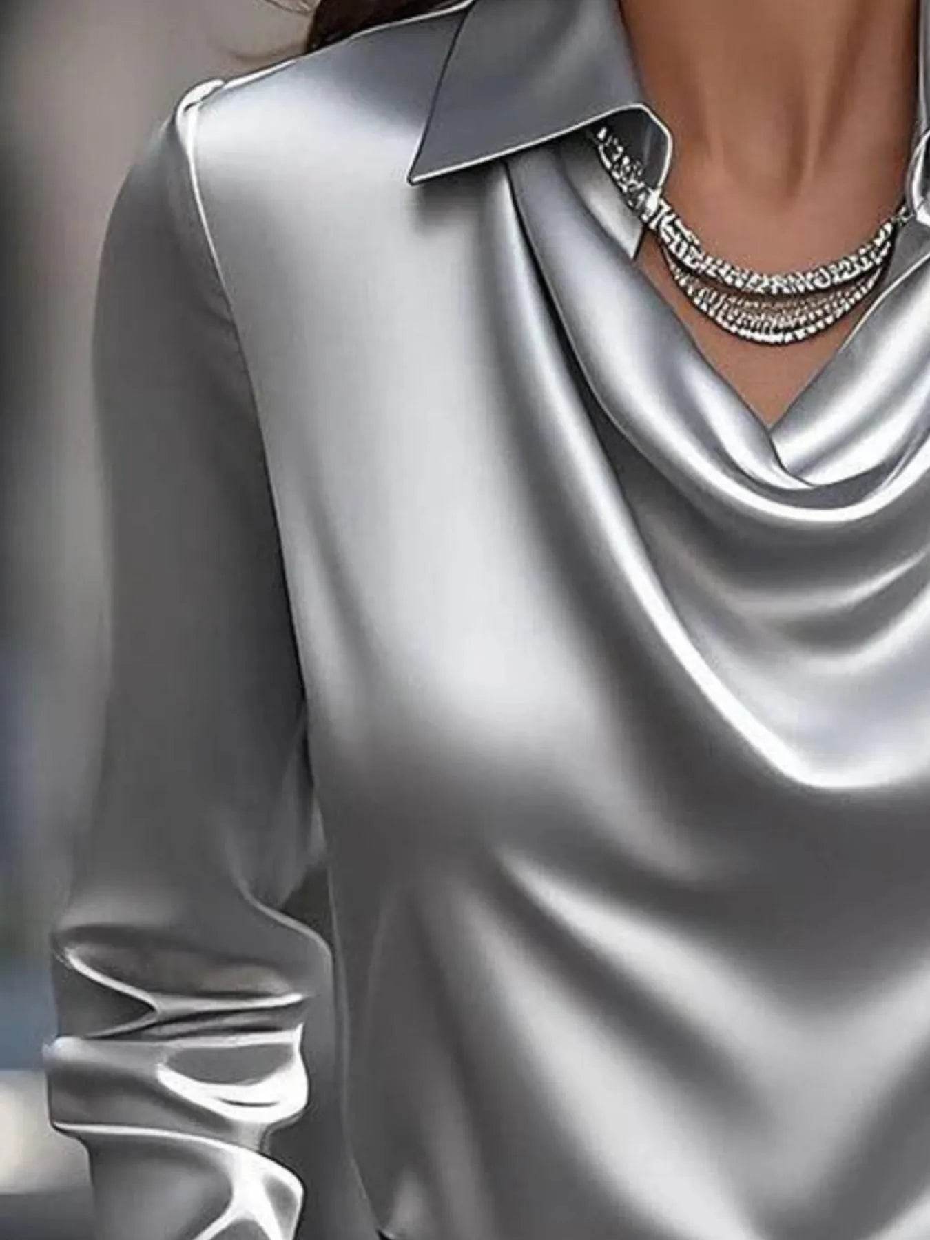 Full Size Collared Neck Long Sleeve Blouse Plus Size - Store 42